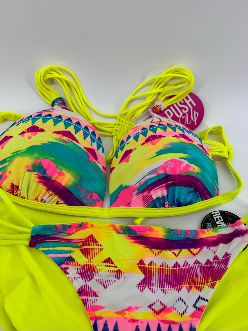 Gossip Neon Yellow Teal & Hot Pink Tie-Dye Bikini set size Large NWT - Picture 3 of 10